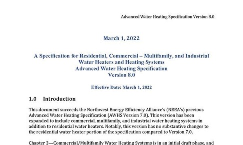 Advanced Water Heating Specification